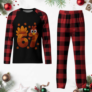 67 Thanksgiving Plaid Pajama Set Funny Turkey Thanksgiving Six Seven Meme TS11 Buffalo Plaid Print Your Wear