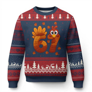 67 Thanksgiving Ugly Christmas Sweater Funny Turkey Thanksgiving Six Seven Meme TS11 Navy Red Print Your Wear