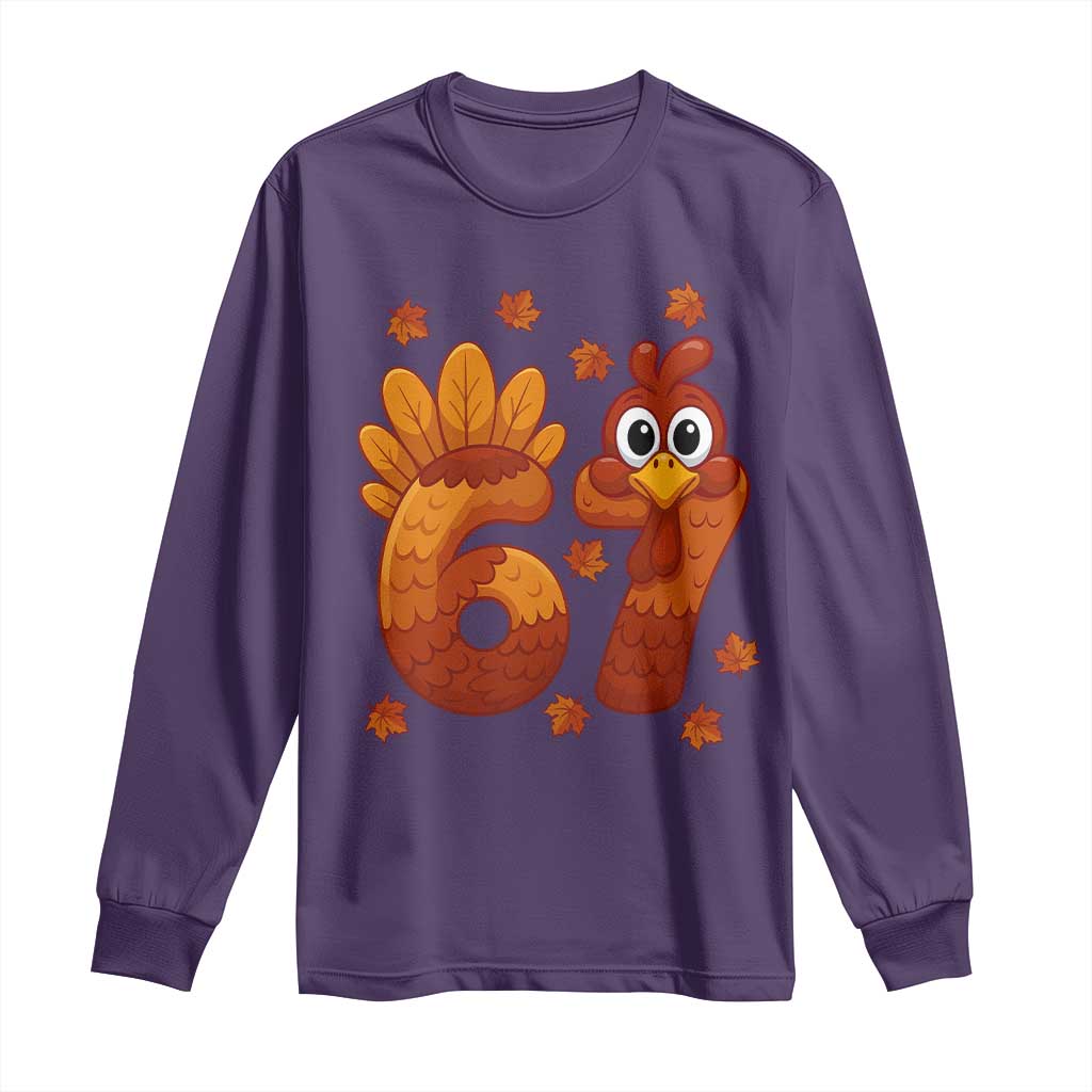 67 Thanksgiving Long Sleeve Shirt Funny Turkey Thanksgiving Six Seven Meme TS11 Purple Print Your Wear