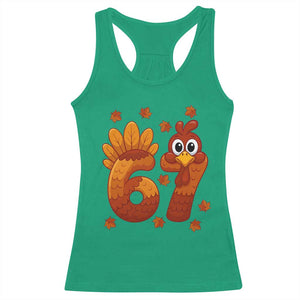 67 Thanksgiving Racerback Tank Top Funny Turkey Thanksgiving Six Seven Meme TS11 Irish Green Print Your Wear