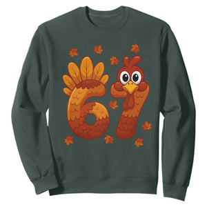 67 Thanksgiving Sweatshirt Funny Turkey Thanksgiving Six Seven Meme TS11 Dark Forest Green Print Your Wear