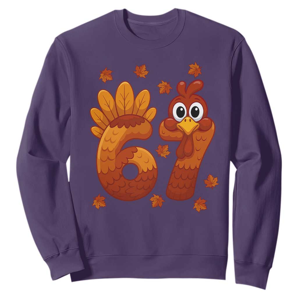 67 Thanksgiving Sweatshirt Funny Turkey Thanksgiving Six Seven Meme TS11 Purple Print Your Wear
