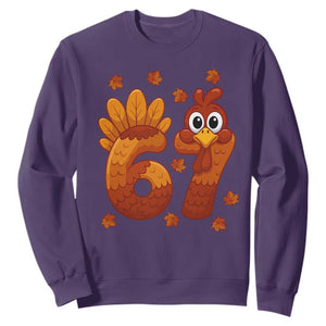 67 Thanksgiving Sweatshirt Funny Turkey Thanksgiving Six Seven Meme TS11 Purple Print Your Wear