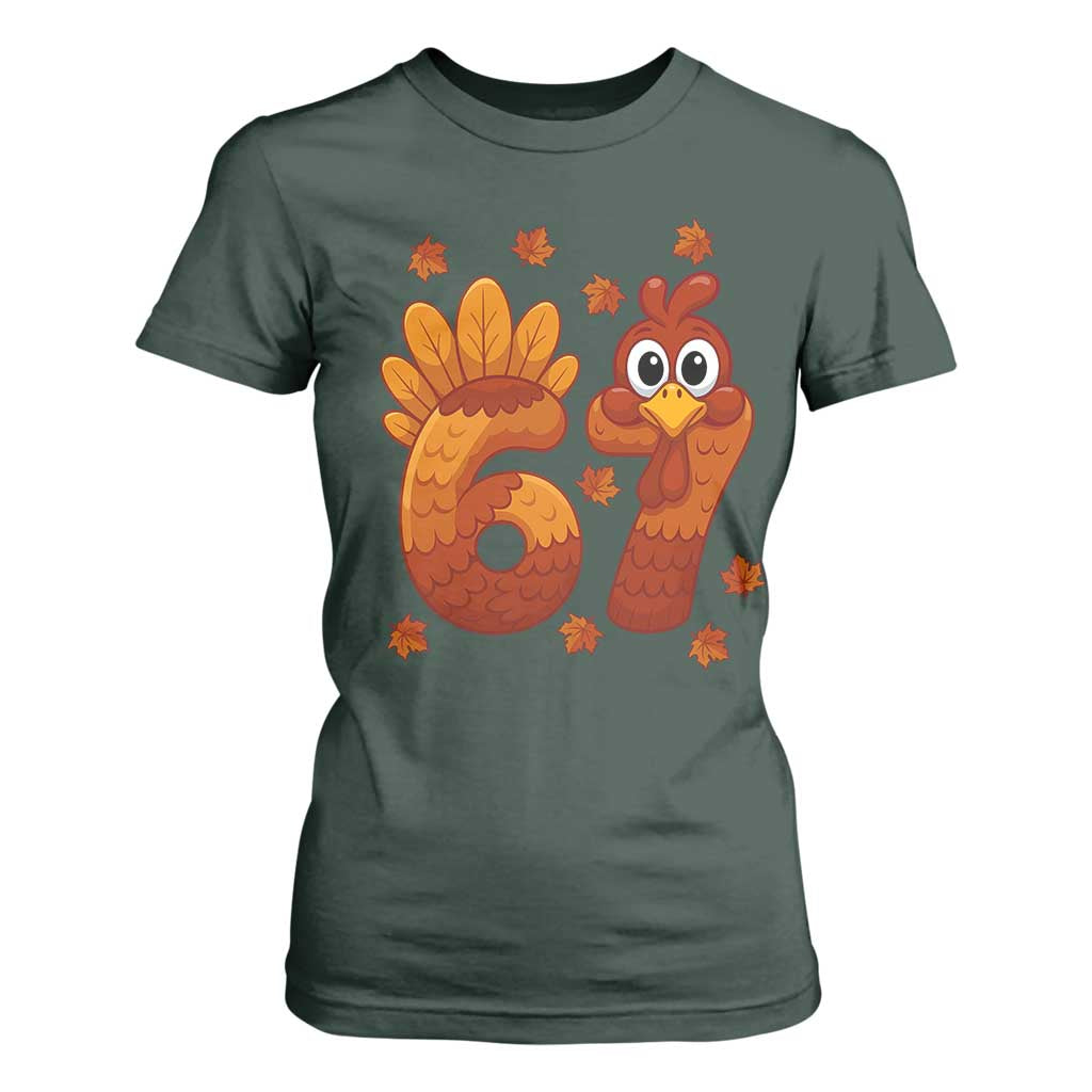 67 Thanksgiving T Shirt For Women Funny Turkey Thanksgiving Six Seven Meme TS11 Dark Forest Green Print Your Wear