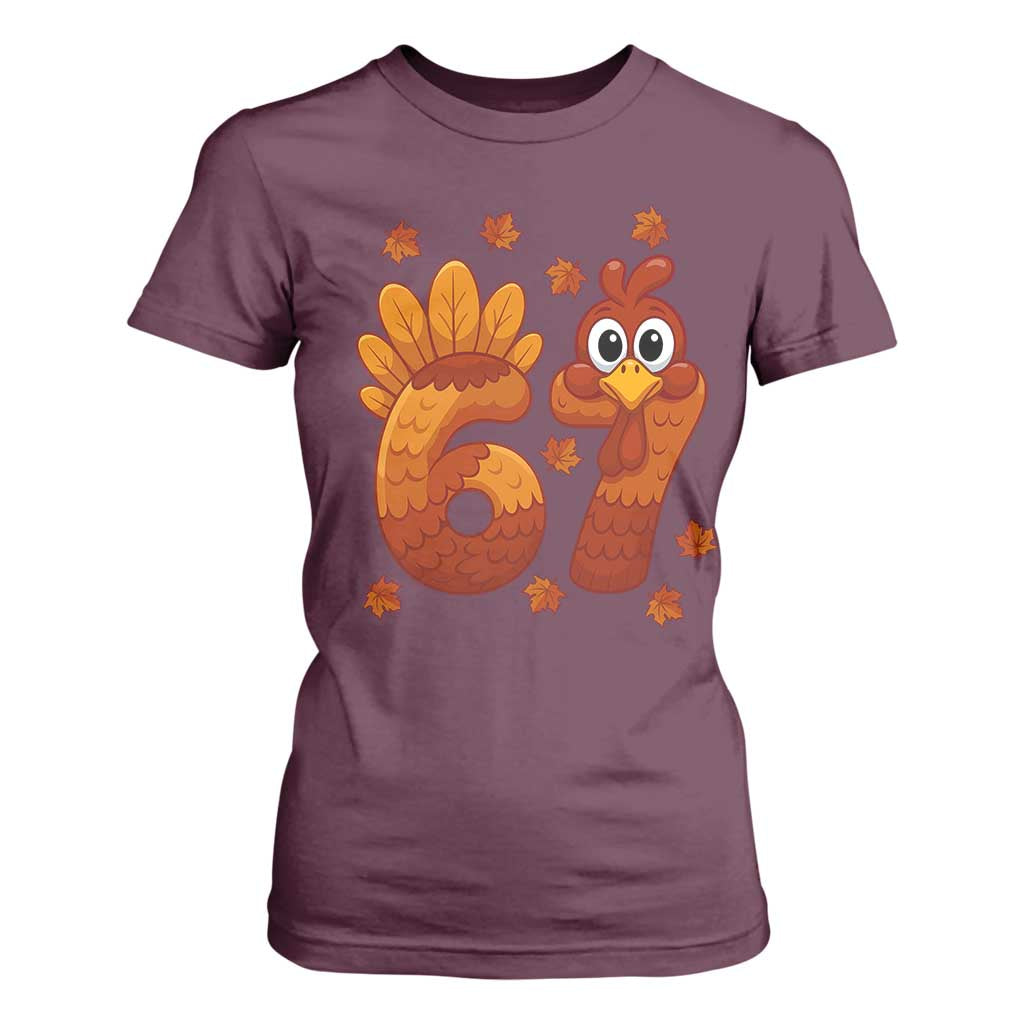 67 Thanksgiving T Shirt For Women Funny Turkey Thanksgiving Six Seven Meme TS11 Maroon Print Your Wear
