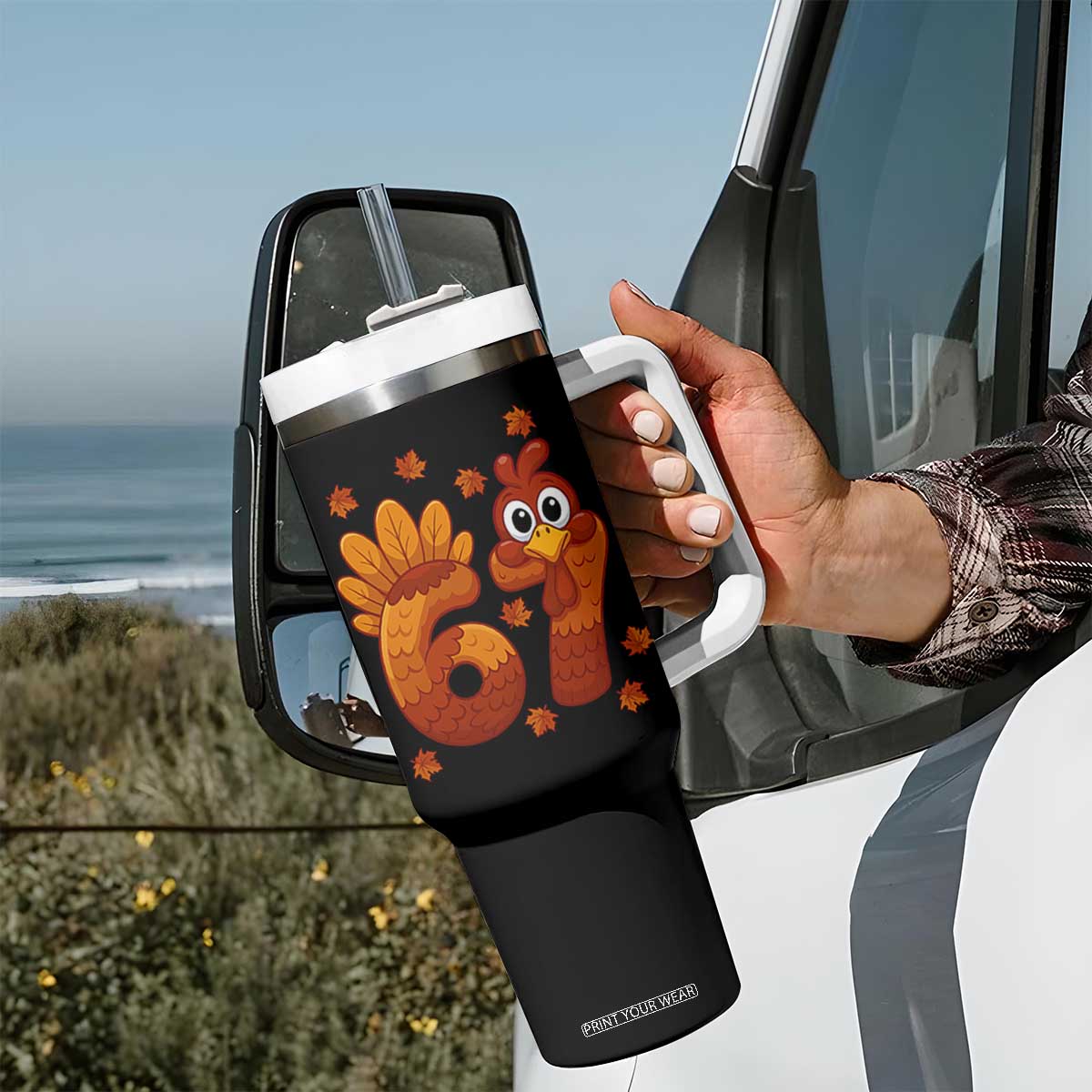 67 Thanksgiving Tumbler With Handle Funny Turkey Thanksgiving Six Seven Meme TS11 Print Your Wear