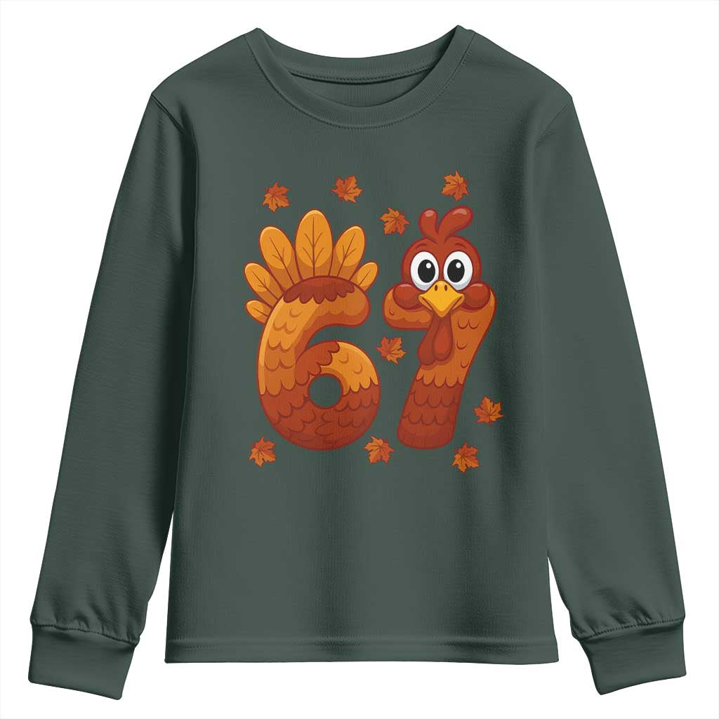 67 Thanksgiving Youth Sweatshirt Funny Turkey Thanksgiving Six Seven Meme TS11 Dark Forest Green Print Your Wear
