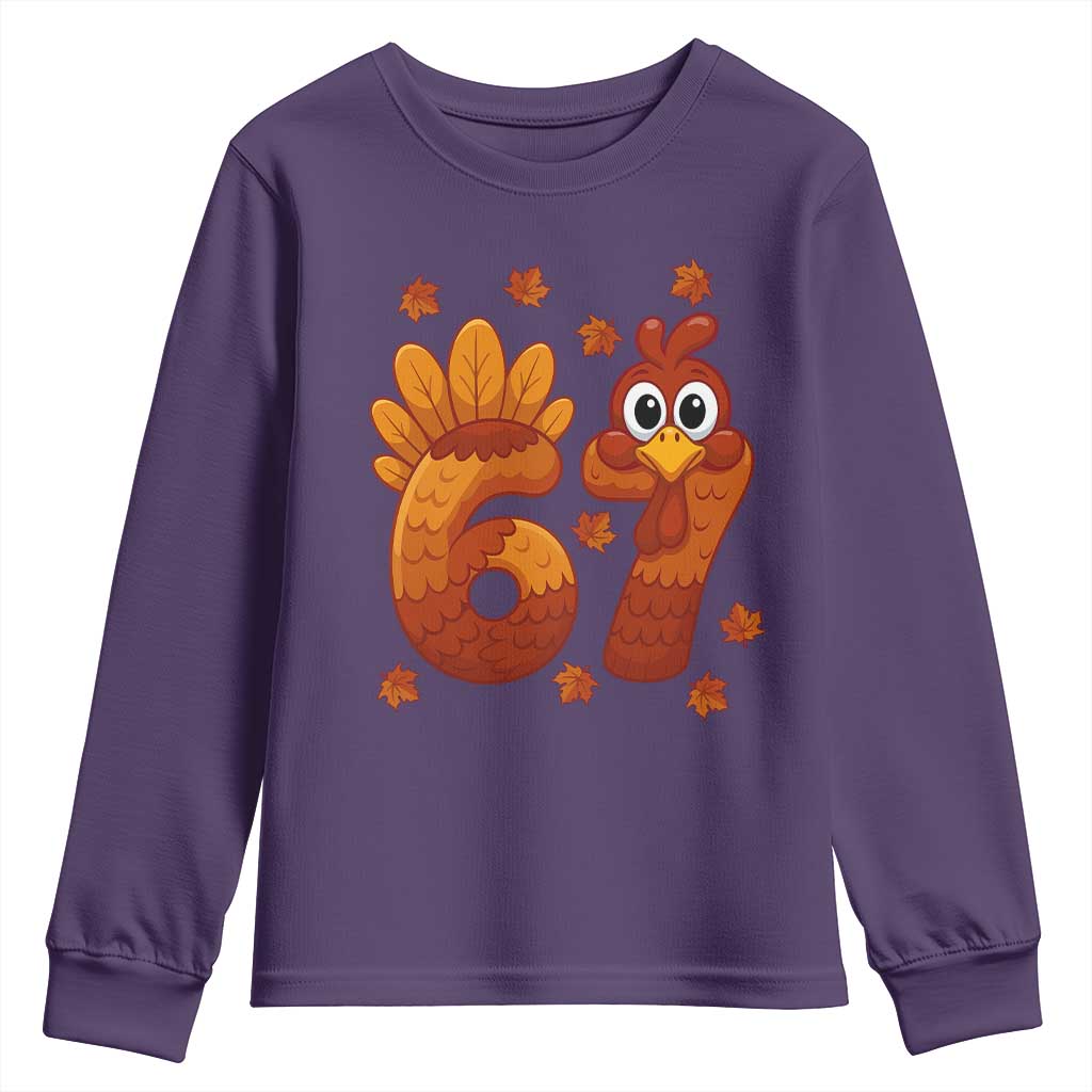 67 Thanksgiving Youth Sweatshirt Funny Turkey Thanksgiving Six Seven Meme TS11 Purple Print Your Wear
