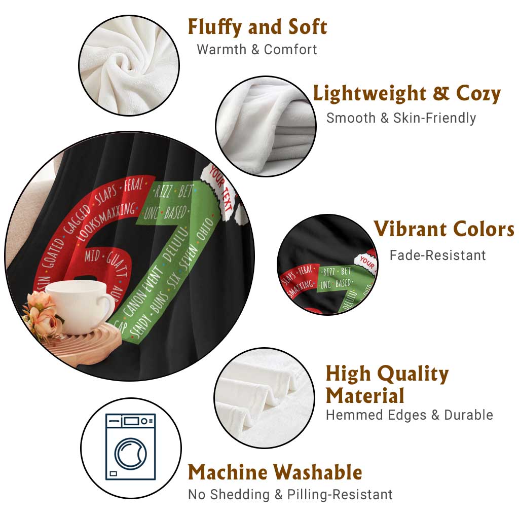 Personalized 67 Christmas Throw Blanket Custom Text Rizz Aura Farming Six Seven Meme Gen Alpha TS11 Print Your Wear