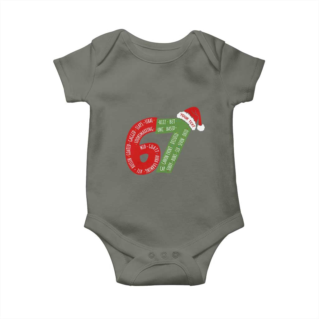 Personalized 67 Christmas Baby Onesie Custom Text Rizz Aura Farming Six Seven Meme Gen Alpha TS11 Military Green Print Your Wear