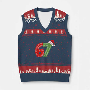 Personalized 67 Xmas V-Neck Knit Sweater Vest Custom Text Rizz Aura Farming Six Seven Meme Gen Alpha TS11 Navy Red Print Your Wear