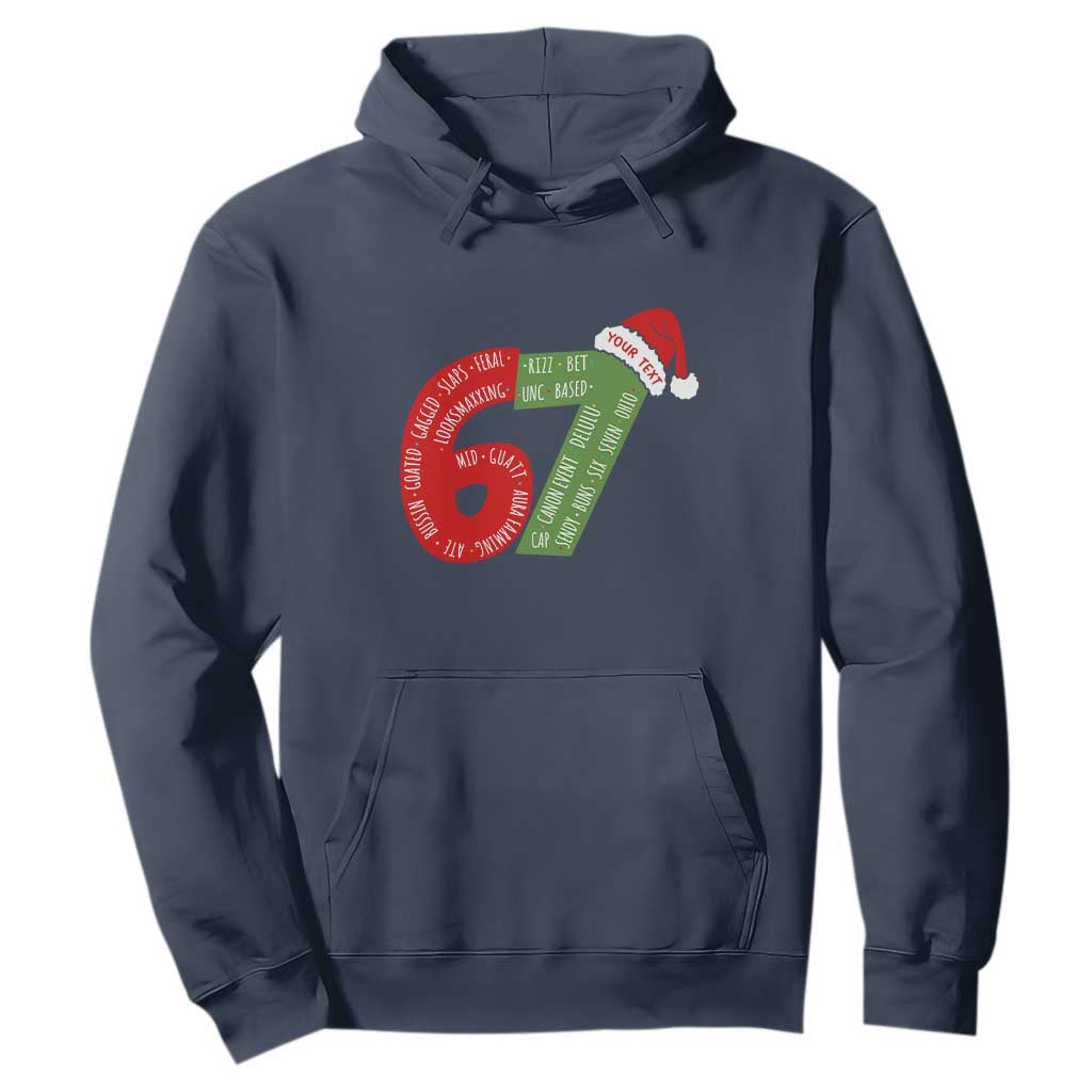 Personalized 67 Christmas Hoodie Custom Text Rizz Aura Farming Six Seven Meme Gen Alpha TS11 Navy Print Your Wear