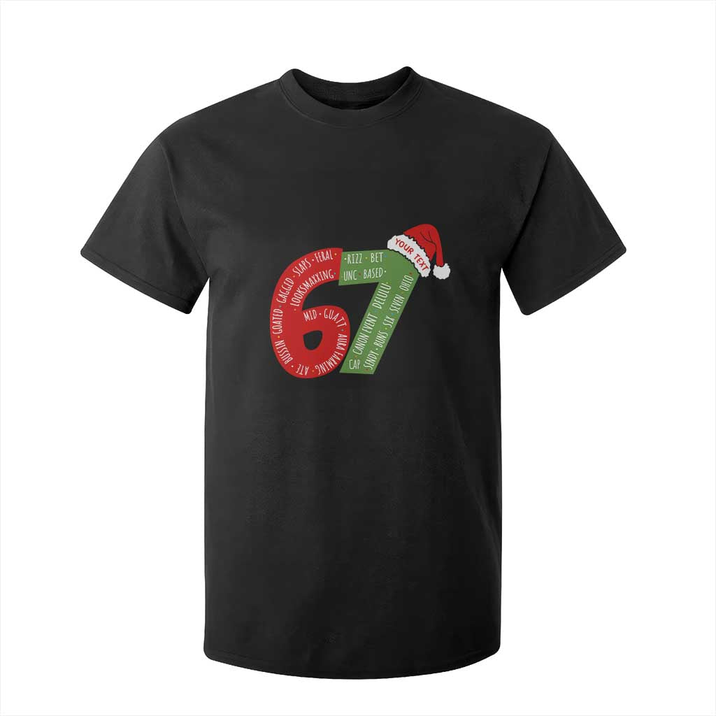 Personalized 67 Christmas T Shirt For Kid Custom Text Rizz Aura Farming Six Seven Meme Gen Alpha TS11 Black Print Your Wear