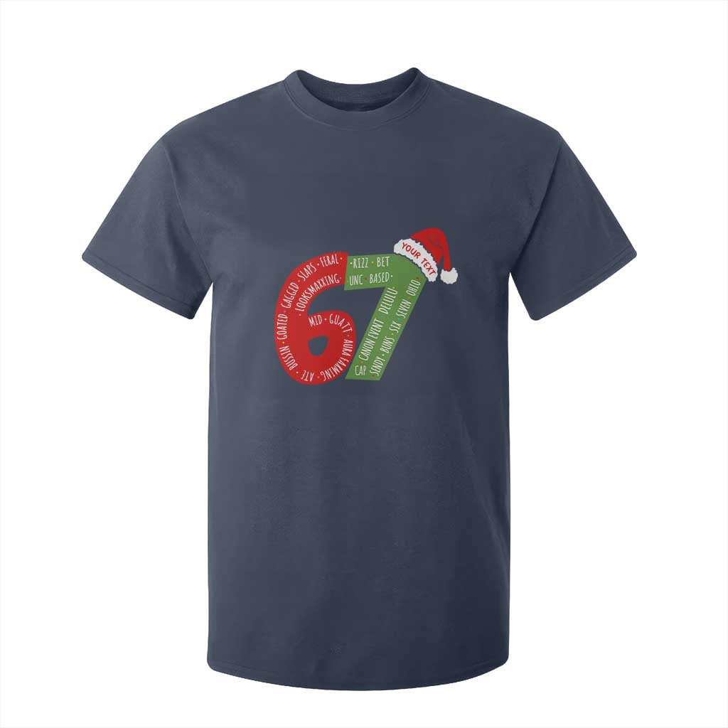 Personalized 67 Christmas T Shirt For Kid Custom Text Rizz Aura Farming Six Seven Meme Gen Alpha TS11 Navy Print Your Wear