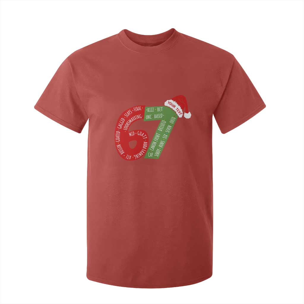Personalized 67 Christmas T Shirt For Kid Custom Text Rizz Aura Farming Six Seven Meme Gen Alpha TS11 Red Print Your Wear
