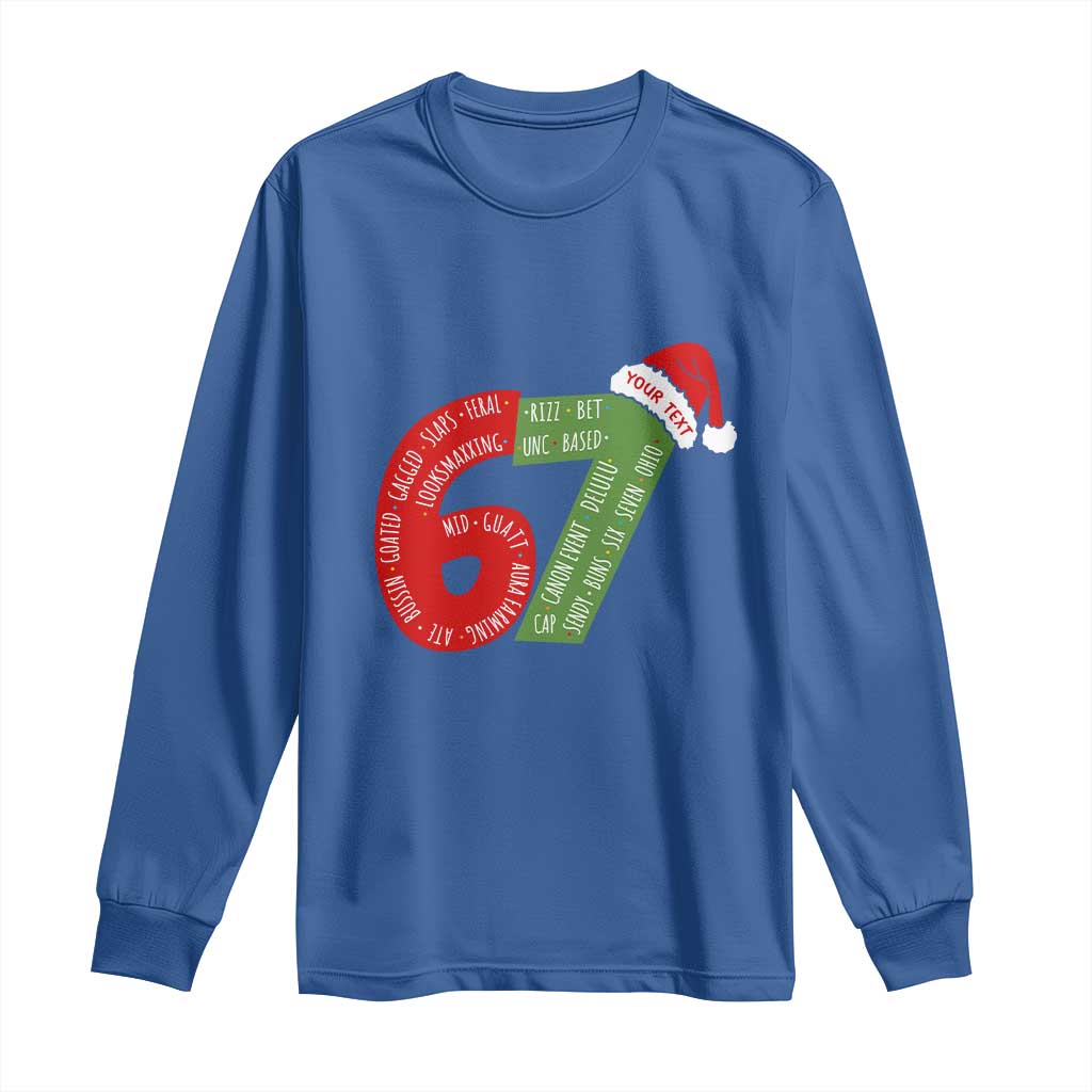Personalized 67 Christmas Long Sleeve Shirt Custom Text Rizz Aura Farming Six Seven Meme Gen Alpha TS11 Royal Blue Print Your Wear