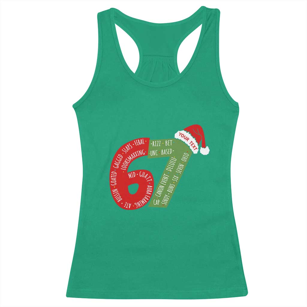 Personalized 67 Christmas Racerback Tank Top Custom Text Rizz Aura Farming Six Seven Meme Gen Alpha TS11 Irish Green Print Your Wear