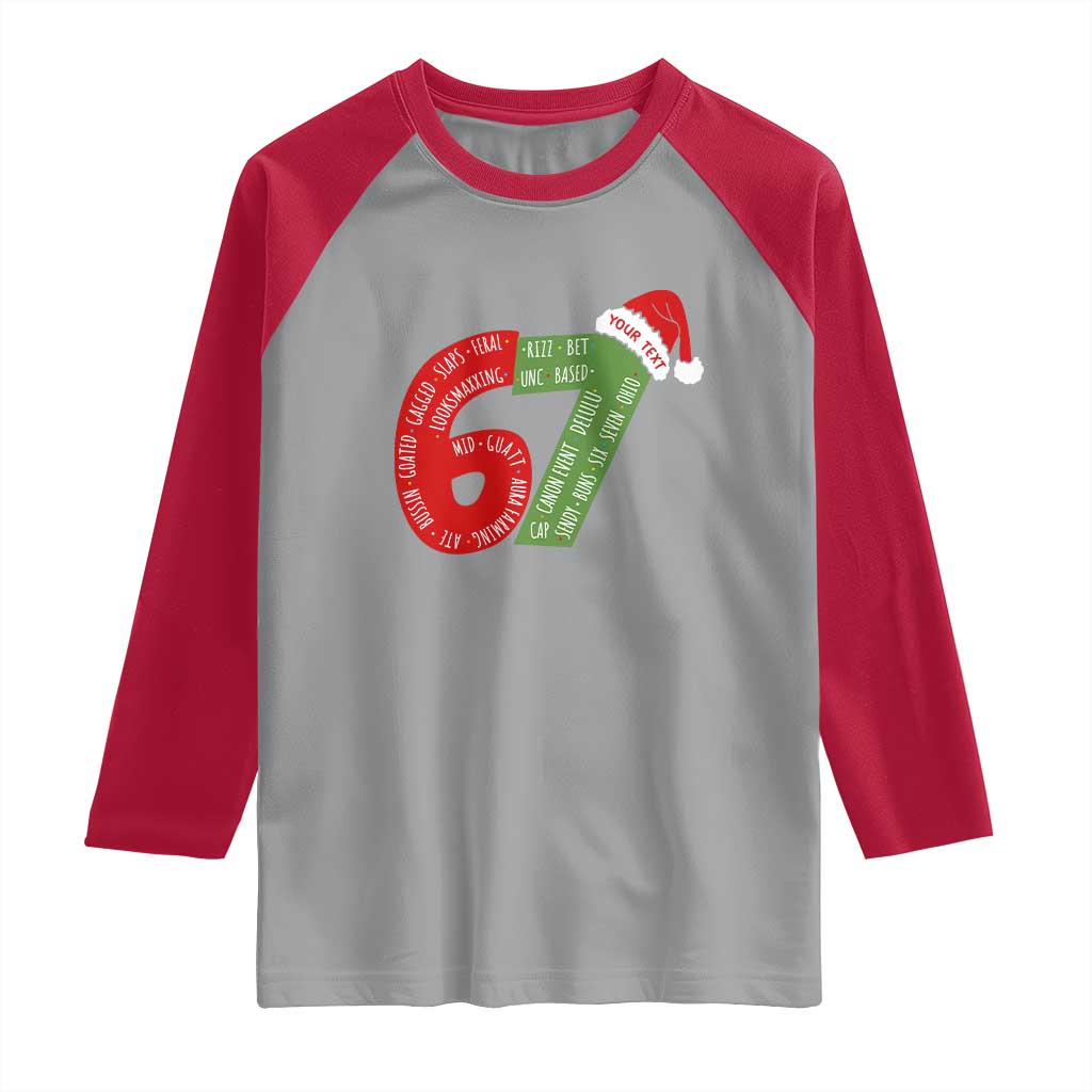 Personalized 67 Christmas Raglan Shirt Custom Text Rizz Aura Farming Six Seven Meme Gen Alpha TS11 Sport Gray Red Print Your Wear