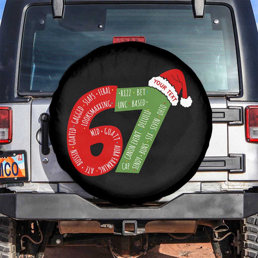 Personalized 67 Christmas Spare Tire Cover Custom Text Rizz Aura Farming Six Seven Meme Gen Alpha TS11 No hole Black Print Your Wear