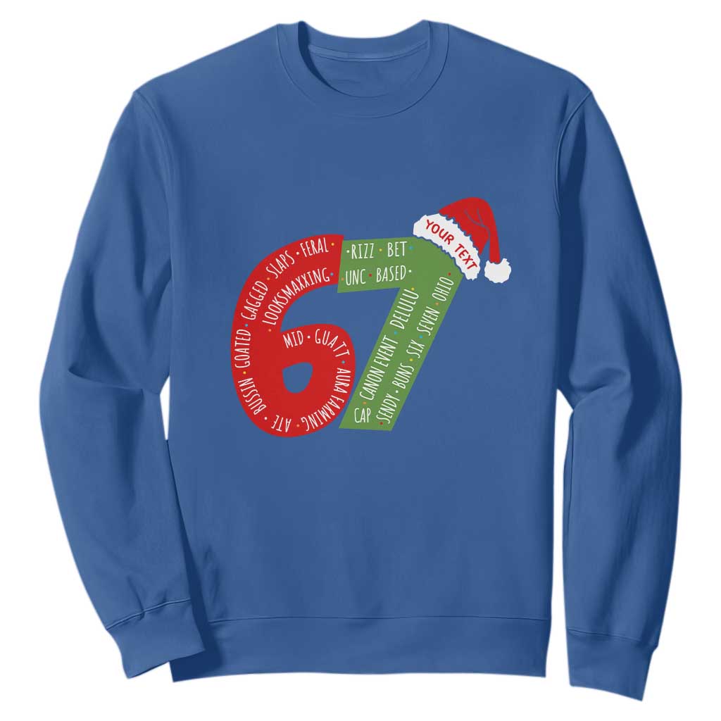 Personalized 67 Christmas Sweatshirt Custom Text Rizz Aura Farming Six Seven Meme Gen Alpha TS11 Royal Blue Print Your Wear
