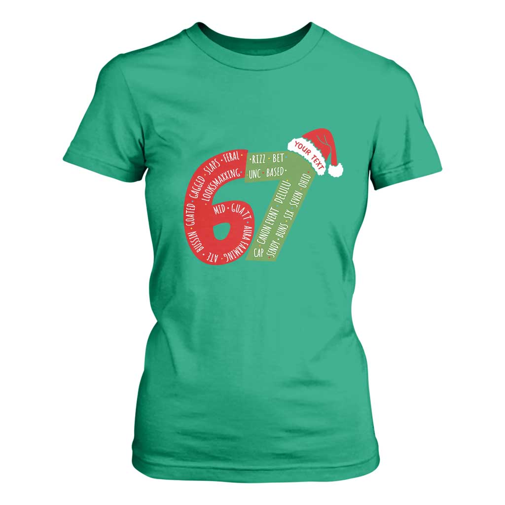 Personalized 67 Christmas T Shirt For Women Custom Text Rizz Aura Farming Six Seven Meme Gen Alpha TS11 Irish Green Print Your Wear