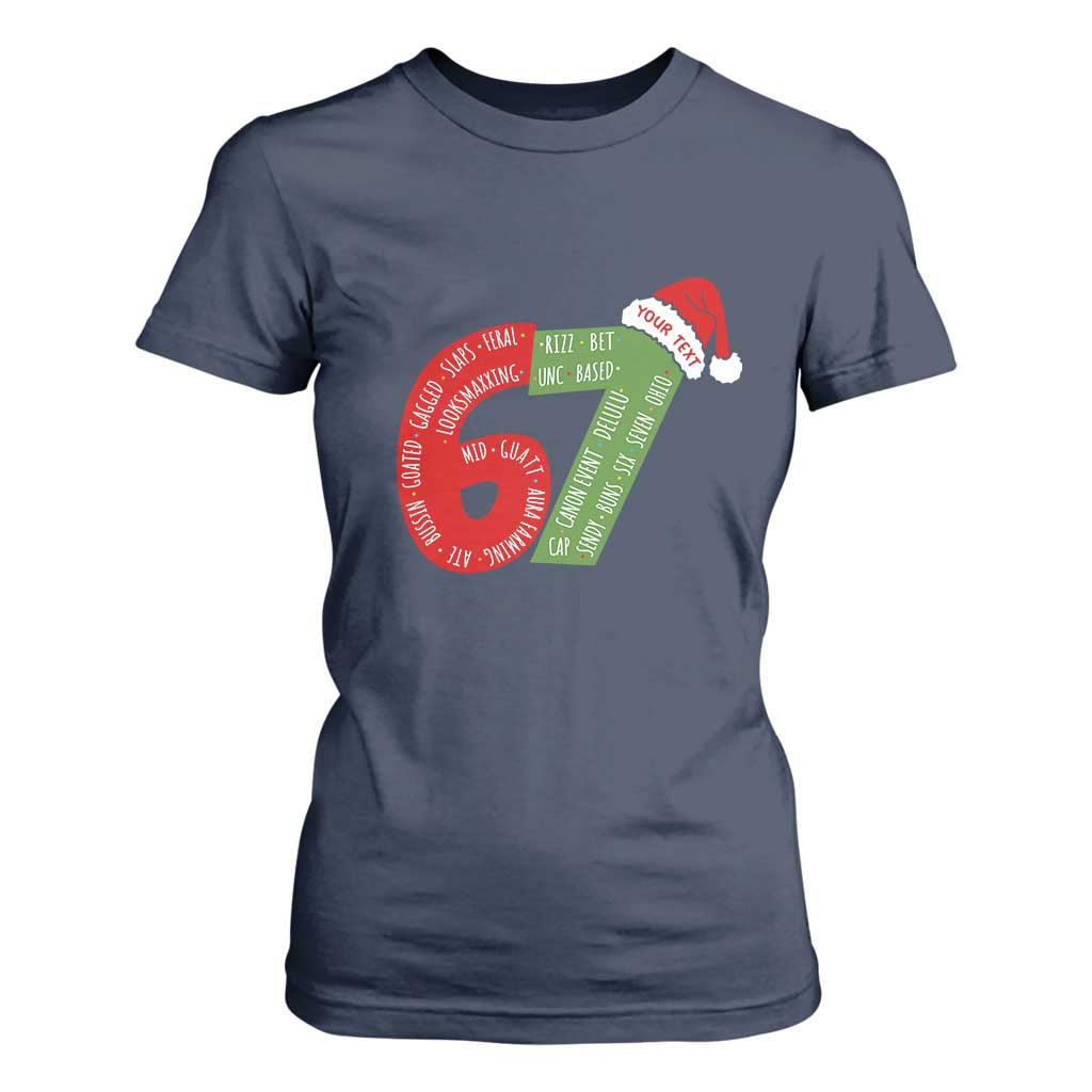 Personalized 67 Christmas T Shirt For Women Custom Text Rizz Aura Farming Six Seven Meme Gen Alpha TS11 Navy Print Your Wear