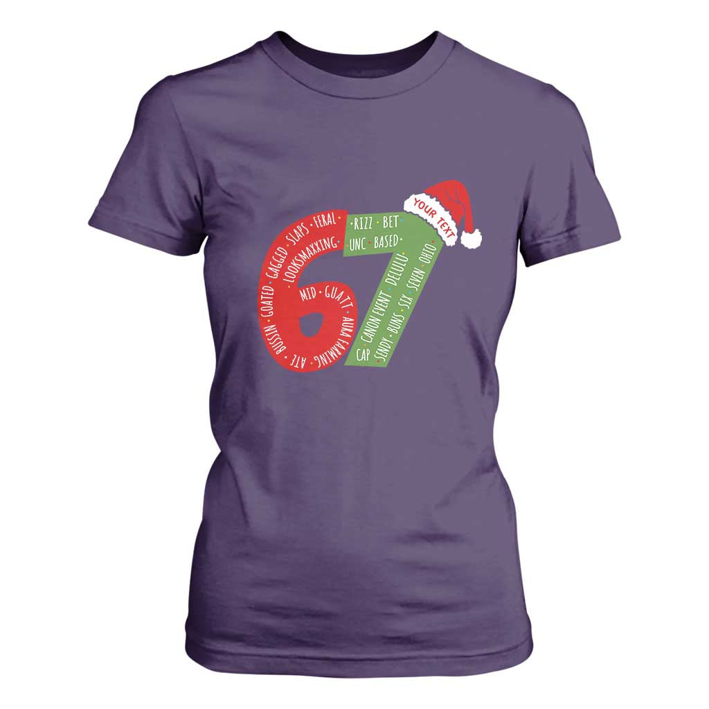 Personalized 67 Christmas T Shirt For Women Custom Text Rizz Aura Farming Six Seven Meme Gen Alpha TS11 Purple Print Your Wear