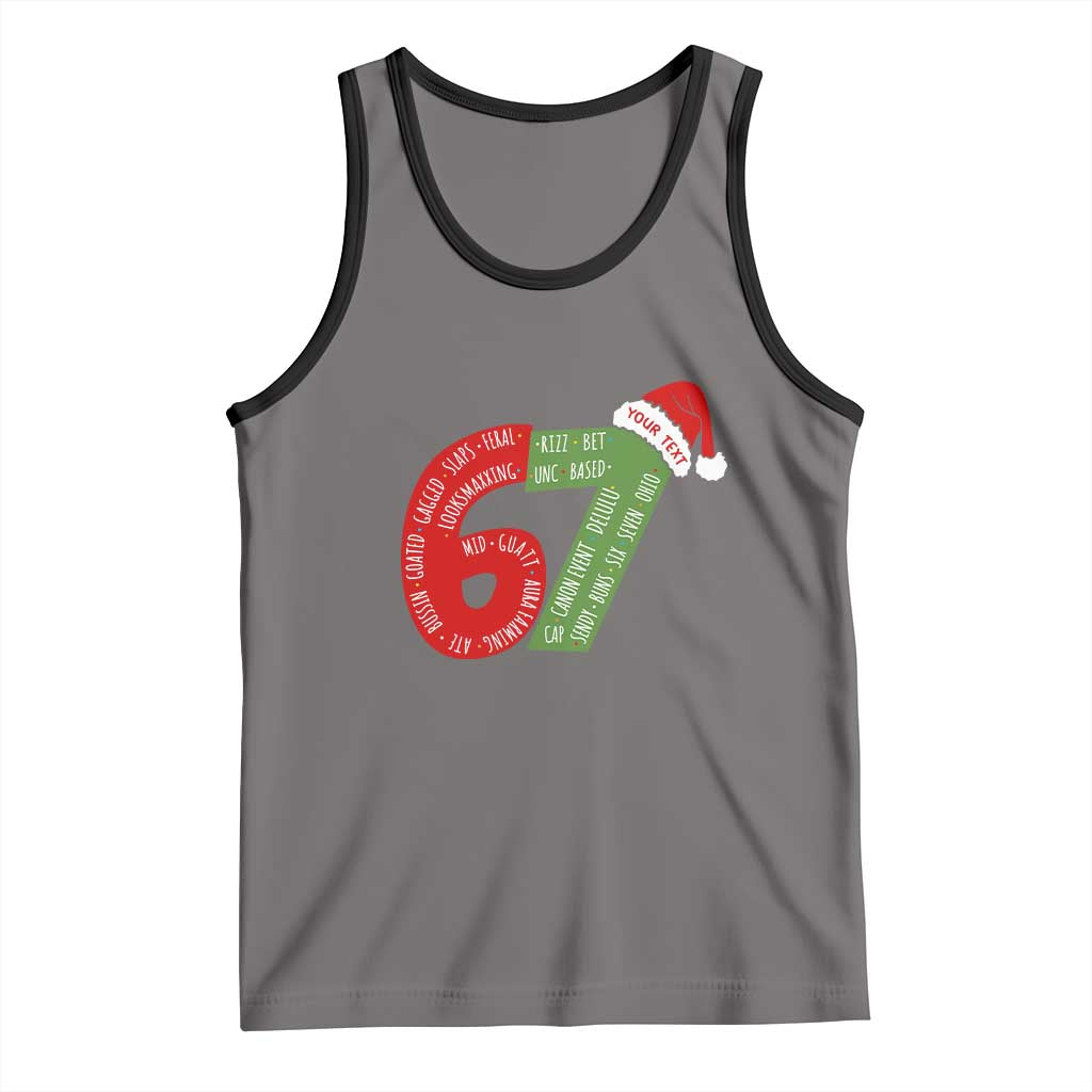 Personalized 67 Christmas Tank Top Custom Text Rizz Aura Farming Six Seven Meme Gen Alpha TS11 Deep Heather Black Print Your Wear