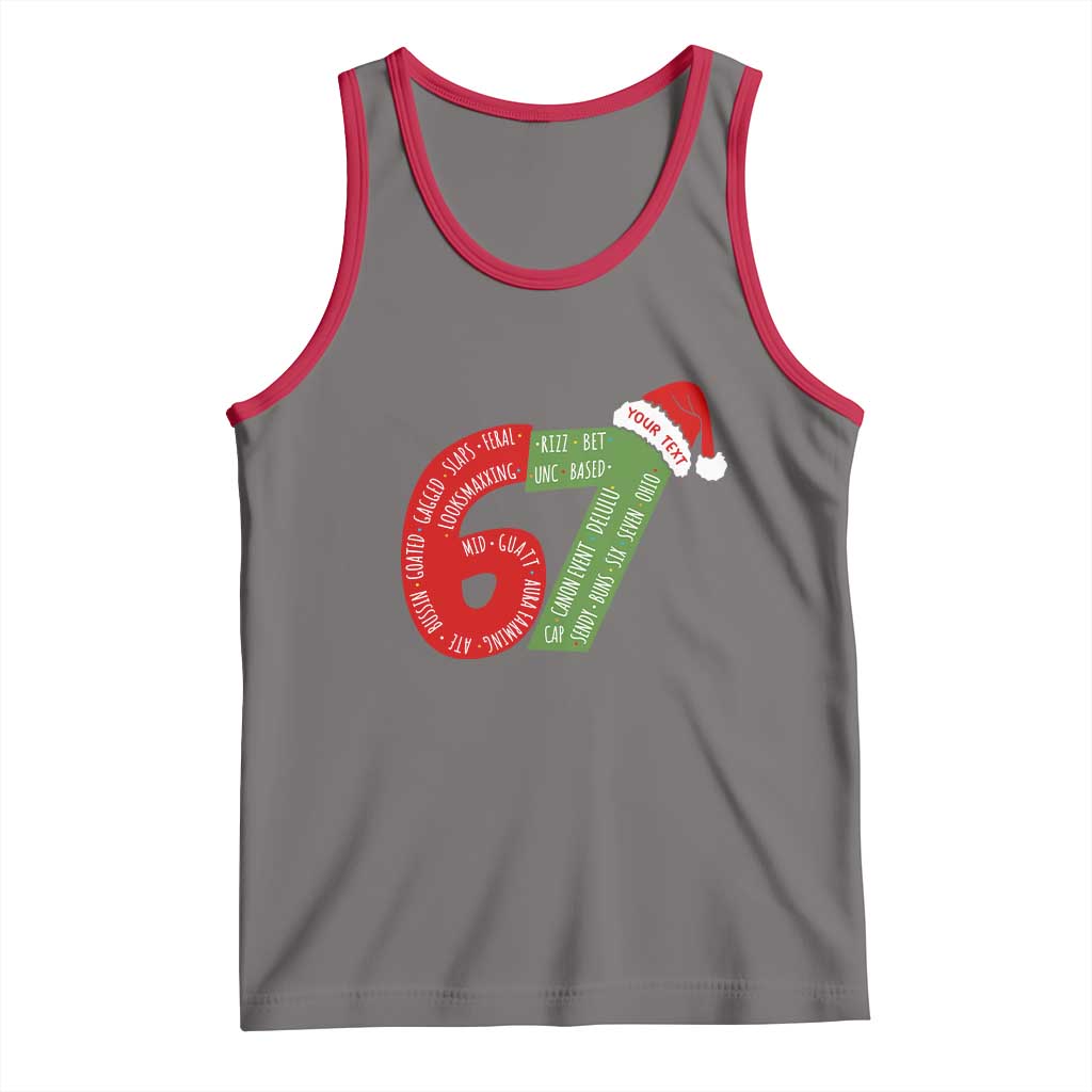 Personalized 67 Christmas Tank Top Custom Text Rizz Aura Farming Six Seven Meme Gen Alpha TS11 Deep Heather Red Print Your Wear
