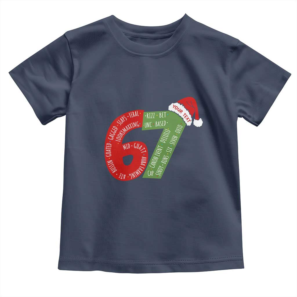 Personalized 67 Christmas Toddler T Shirt Custom Text Rizz Aura Farming Six Seven Meme Gen Alpha TS11 Navy Print Your Wear