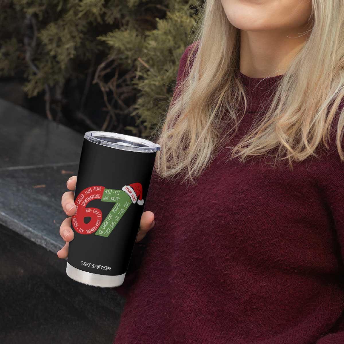 Personalized 67 Christmas Tumbler Cup Custom Text Rizz Aura Farming Six Seven Meme Gen Alpha TS11 Print Your Wear
