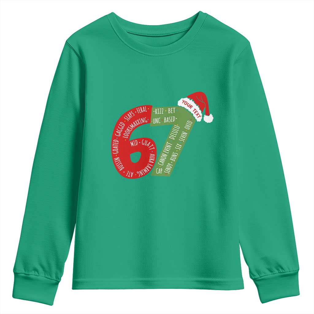 Personalized 67 Christmas Youth Sweatshirt Custom Text Rizz Aura Farming Six Seven Meme Gen Alpha TS11 Irish Green Print Your Wear