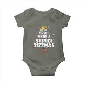 Funny Christmas Six Seven Meme Baby Onesie 67 No Cap Bruh Merry Skibidi Rizzmas 2025 TS11 Military Green Print Your Wear