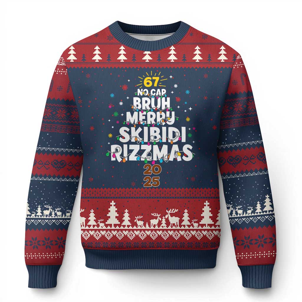 Funny Xmas Six Seven Meme Ugly Christmas Sweater 67 No Cap Bruh Merry Skibidi Rizzmas 2025 TS11 Navy Red Print Your Wear