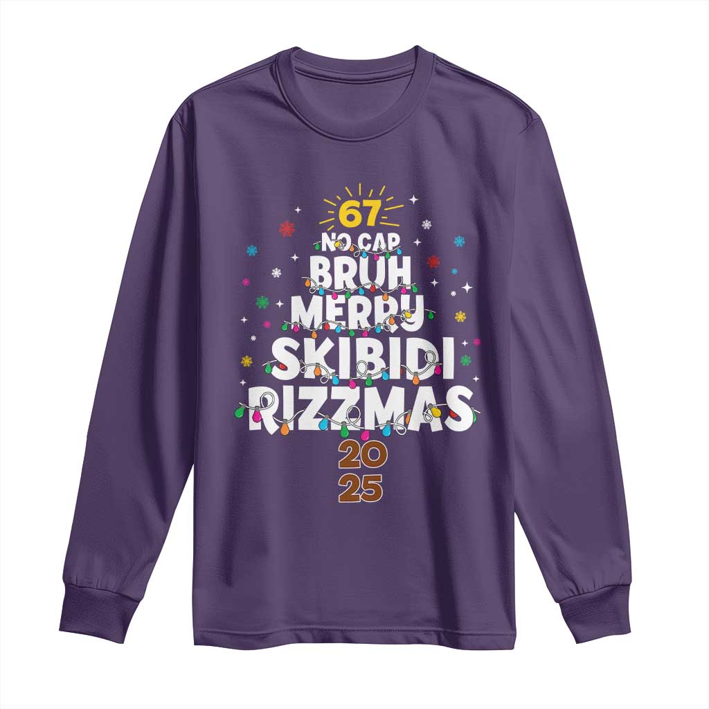 Funny Christmas Six Seven Meme Long Sleeve Shirt 67 No Cap Bruh Merry Skibidi Rizzmas 2025 TS11 Purple Print Your Wear