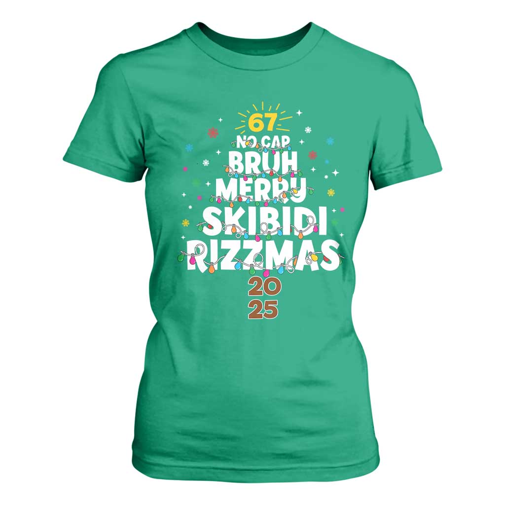 Funny Christmas Six Seven Meme T Shirt For Women 67 No Cap Bruh Merry Skibidi Rizzmas 2025 TS11 Irish Green Print Your Wear