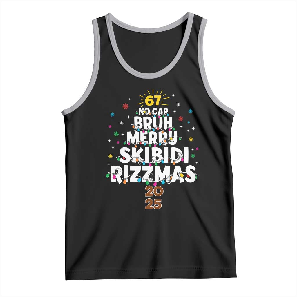 Funny Christmas Six Seven Meme Tank Top 67 No Cap Bruh Merry Skibidi Rizzmas 2025 TS11 Black Athletic Heather Print Your Wear