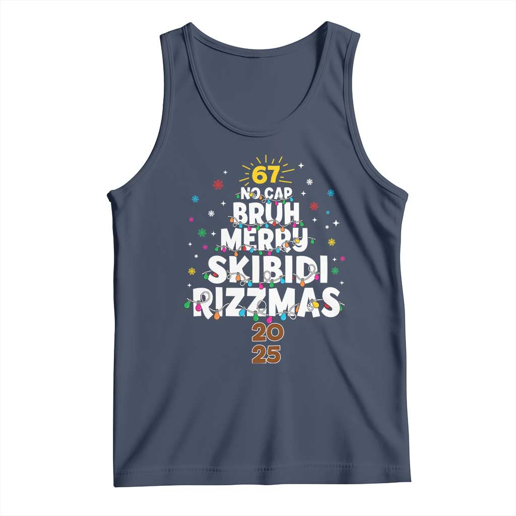 Funny Christmas Six Seven Meme Tank Top 67 No Cap Bruh Merry Skibidi Rizzmas 2025 TS11 Navy Print Your Wear