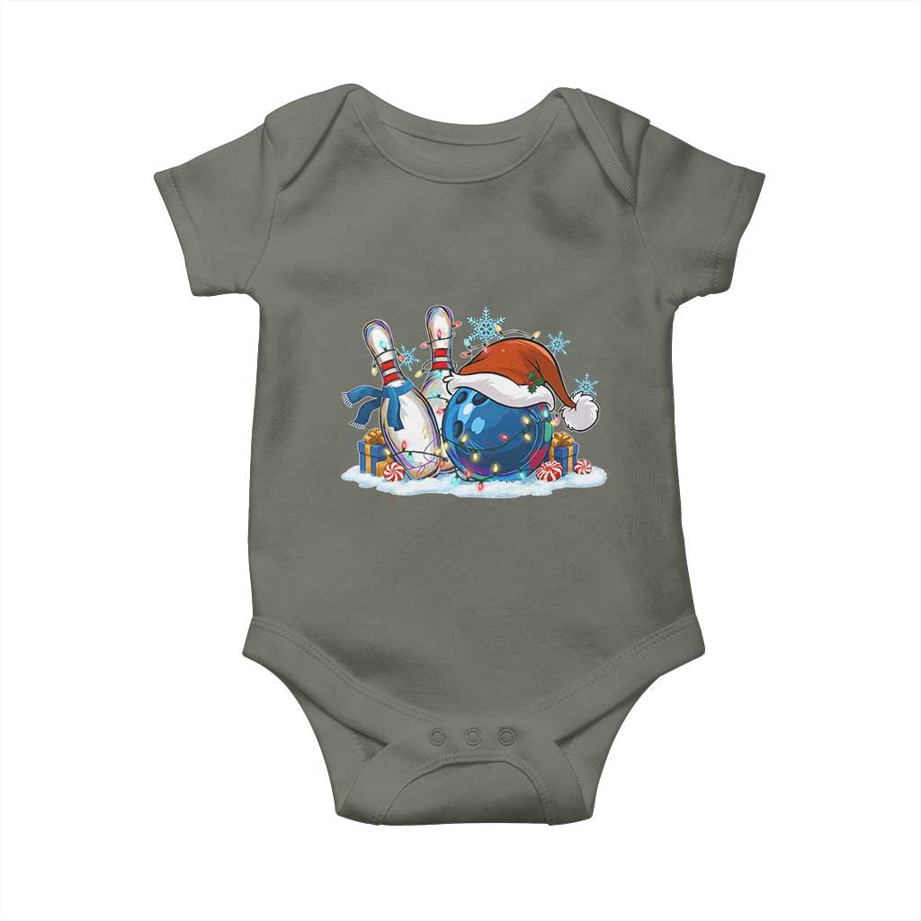 Funny Christmas Bowling Santa Hat Xmas Bowler Baby Onesie TS11 Military Green Print Your Wear