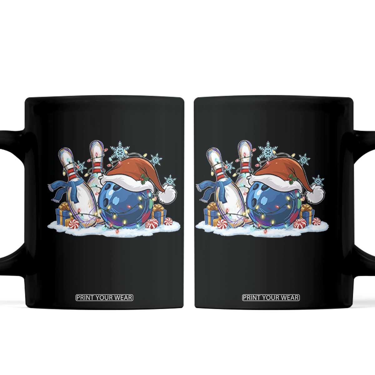 Funny Christmas Bowling Santa Hat Xmas Bowler Coffee Mug TS11 Black Print Your Wear