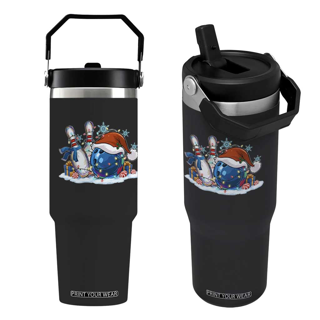 Funny Christmas Bowling Santa Hat Xmas Bowler Flip Straw Tumbler TS11 One Size: 30 oz Black Print Your Wear