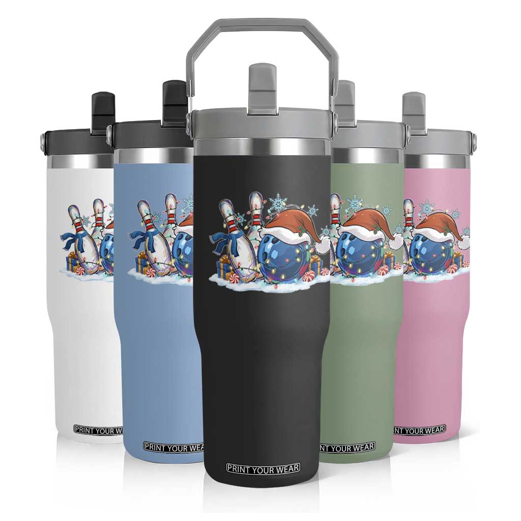 Funny Christmas Bowling Santa Hat Xmas Bowler Flip Straw Tumbler TS11 Print Your Wear