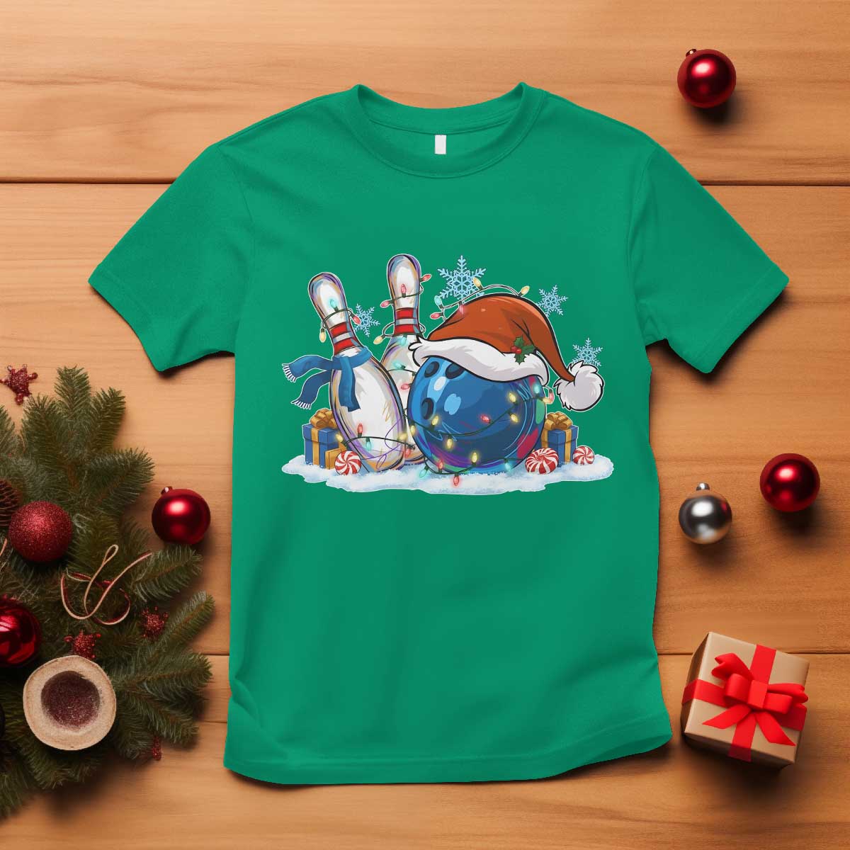 Funny Christmas Bowling Santa Hat Xmas Bowler T Shirt TS11 Irish Green Print Your Wear