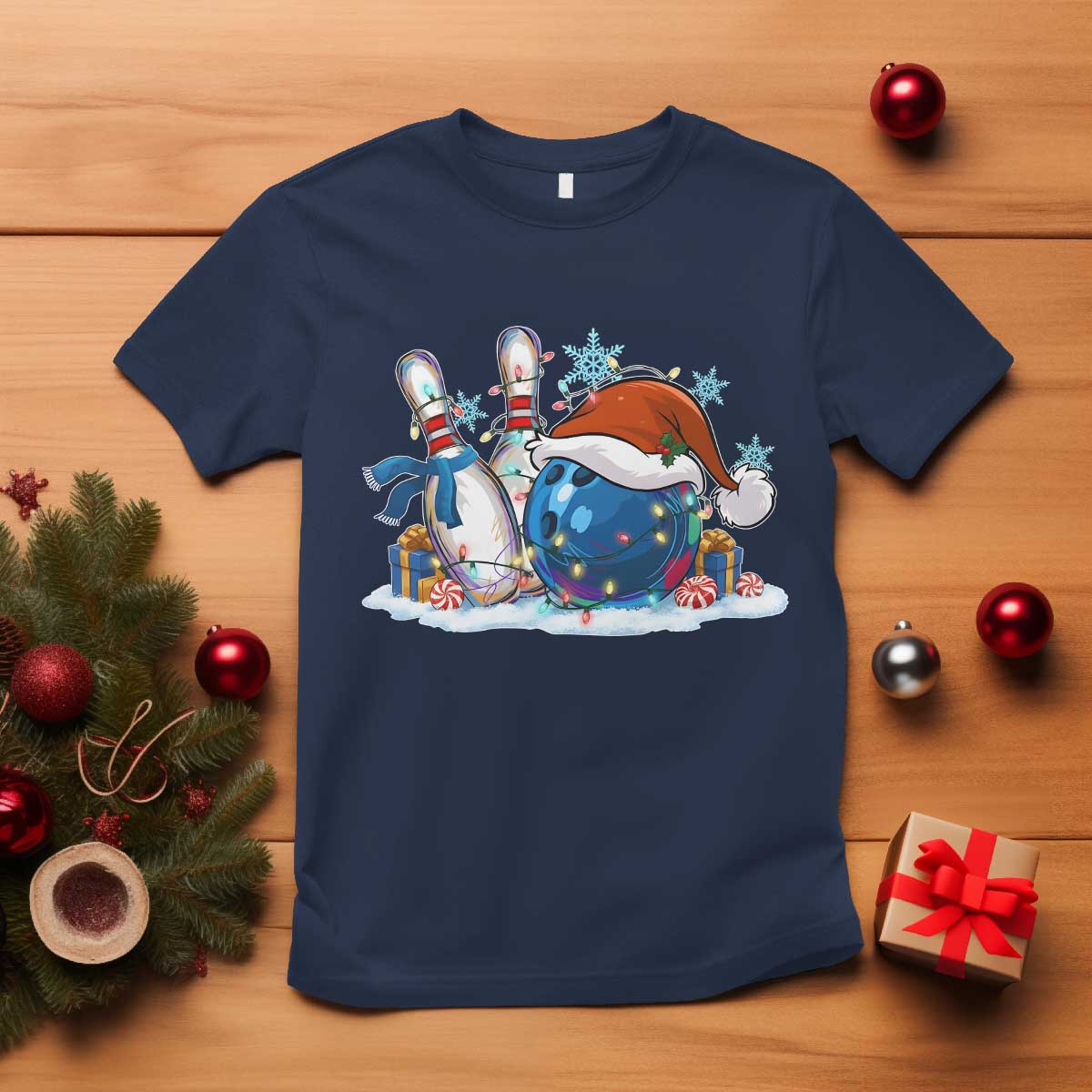Funny Christmas Bowling Santa Hat Xmas Bowler T Shirt TS11 Navy Print Your Wear