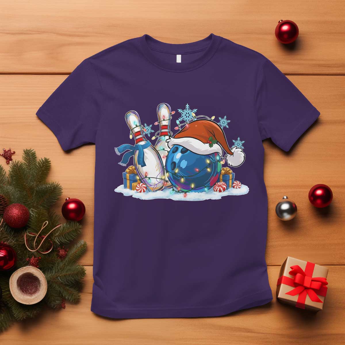 Funny Christmas Bowling Santa Hat Xmas Bowler T Shirt TS11 Purple Print Your Wear