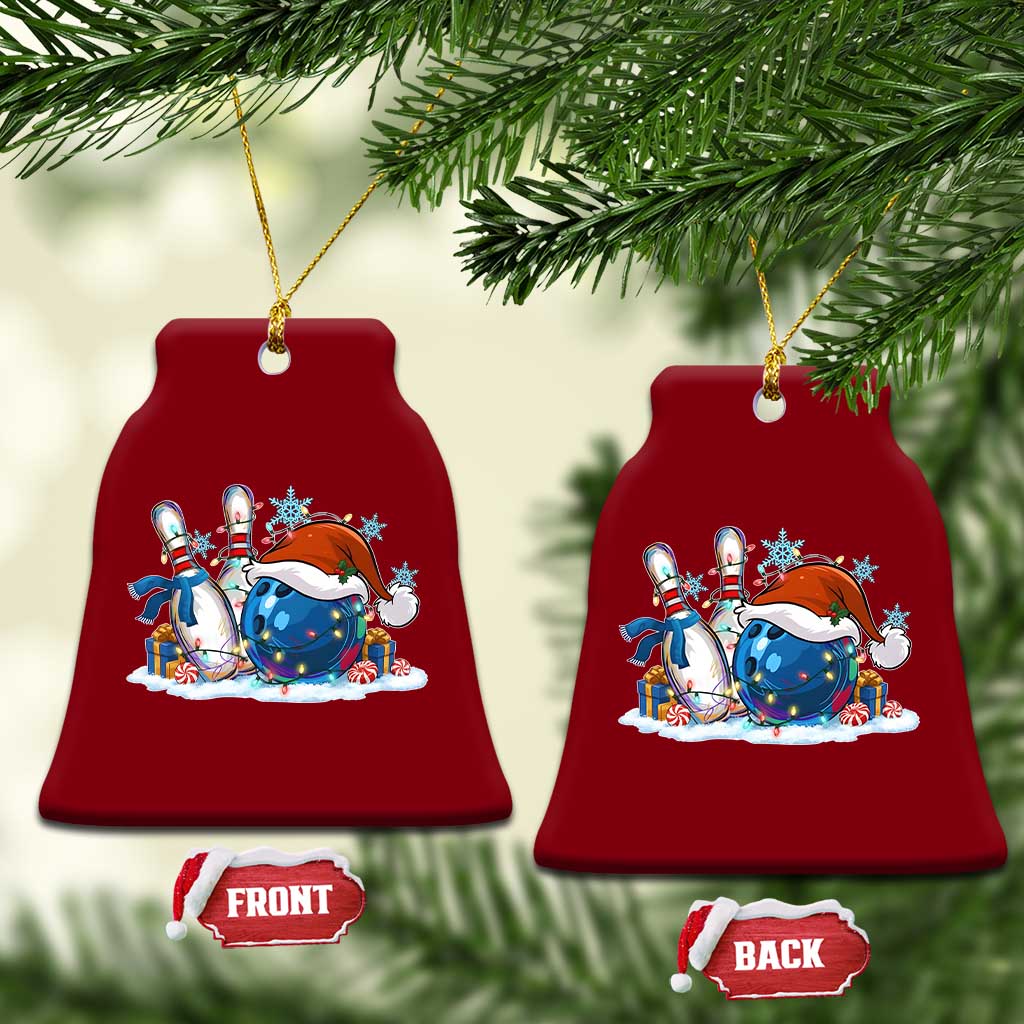 Funny Christmas Bowling Santa Hat Xmas Bowler Ceramic Ornament - Print Your Wear