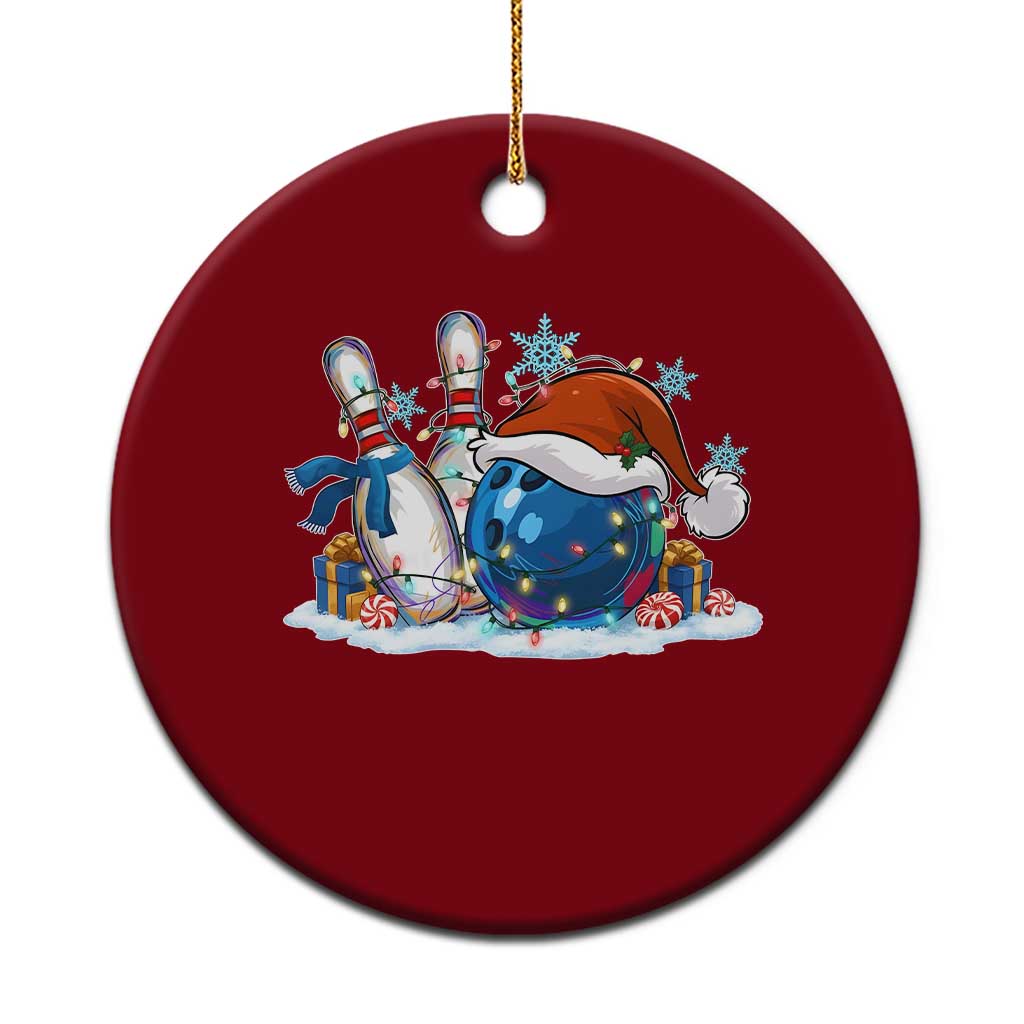 Funny Christmas Bowling Santa Hat Xmas Bowler Ceramic Ornament - Print Your Wear