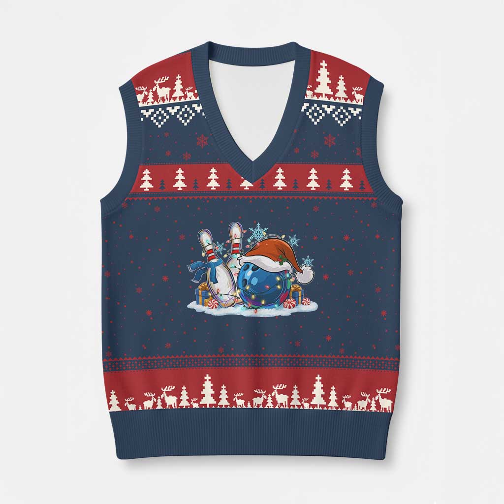 Funny Christmas Bowling Santa Hat Xmas Bowler V-Neck Knit Sweater Vest TS11 Navy Red Print Your Wear