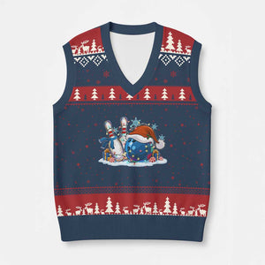 Funny Christmas Bowling Santa Hat Xmas Bowler V-Neck Knit Sweater Vest TS11 Navy Red Print Your Wear