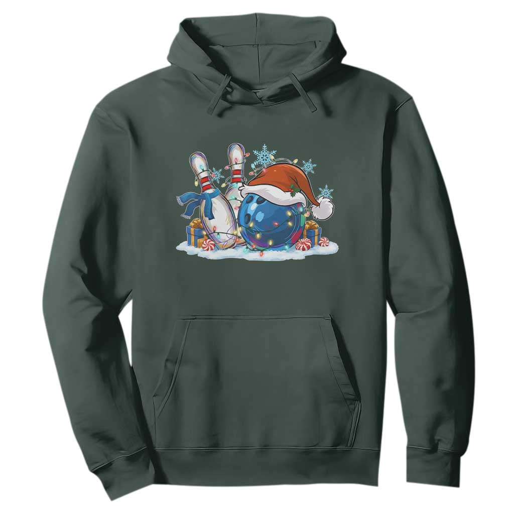 Funny Christmas Bowling Santa Hat Xmas Bowler Hoodie TS11 Dark Forest Green Print Your Wear